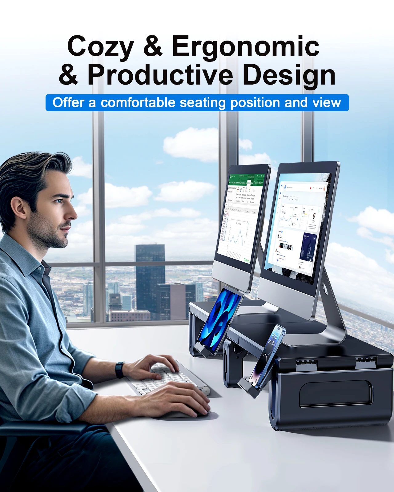 Oatsbasf حامل شاشة مزدوج ارتفا - مراجعة Laptop Stand Riser وسعره